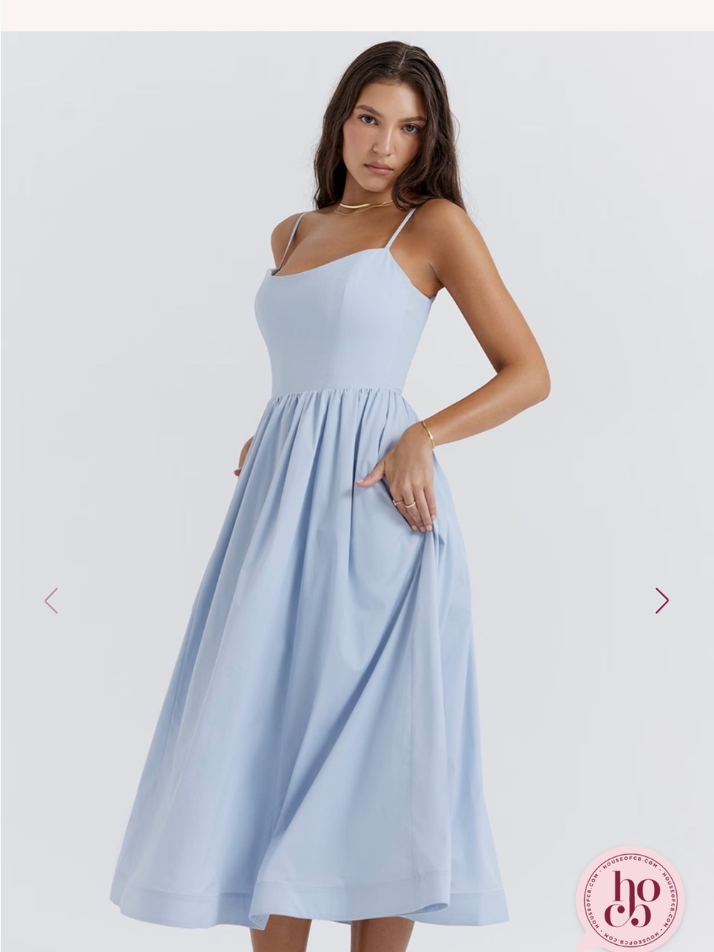 House of CB Light Blue Spaghetti Strap Fit-and-Flare Dress - Picture 4 of 13